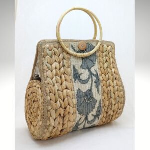 Handcrafted Jute & Woven Straw Handbag | Bamboo Handle Tote | Natural Fiber Boho Bag | Eco Artisan Statement Purse